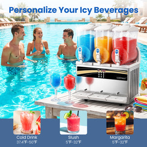 12 Gal Commercial Slushy Dispenser 4 Gal x 3 Triple Tanks Slushie Maker-Silver