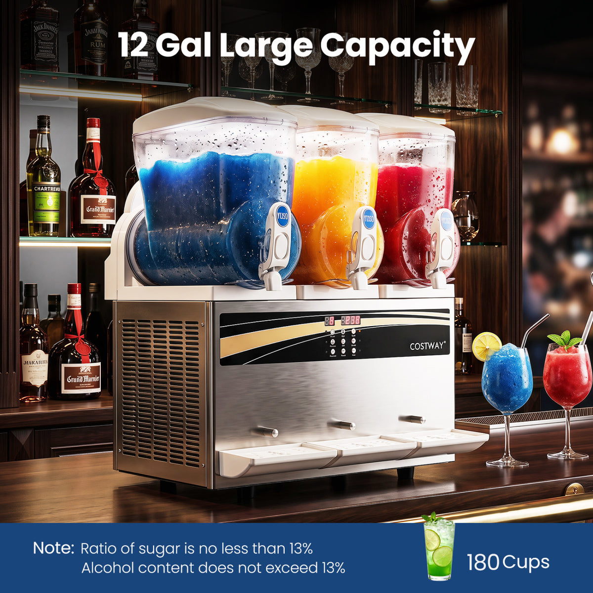 12 Gal Commercial Slushy Dispenser 4 Gal x 3 Triple Tanks Slushie Maker-Silver