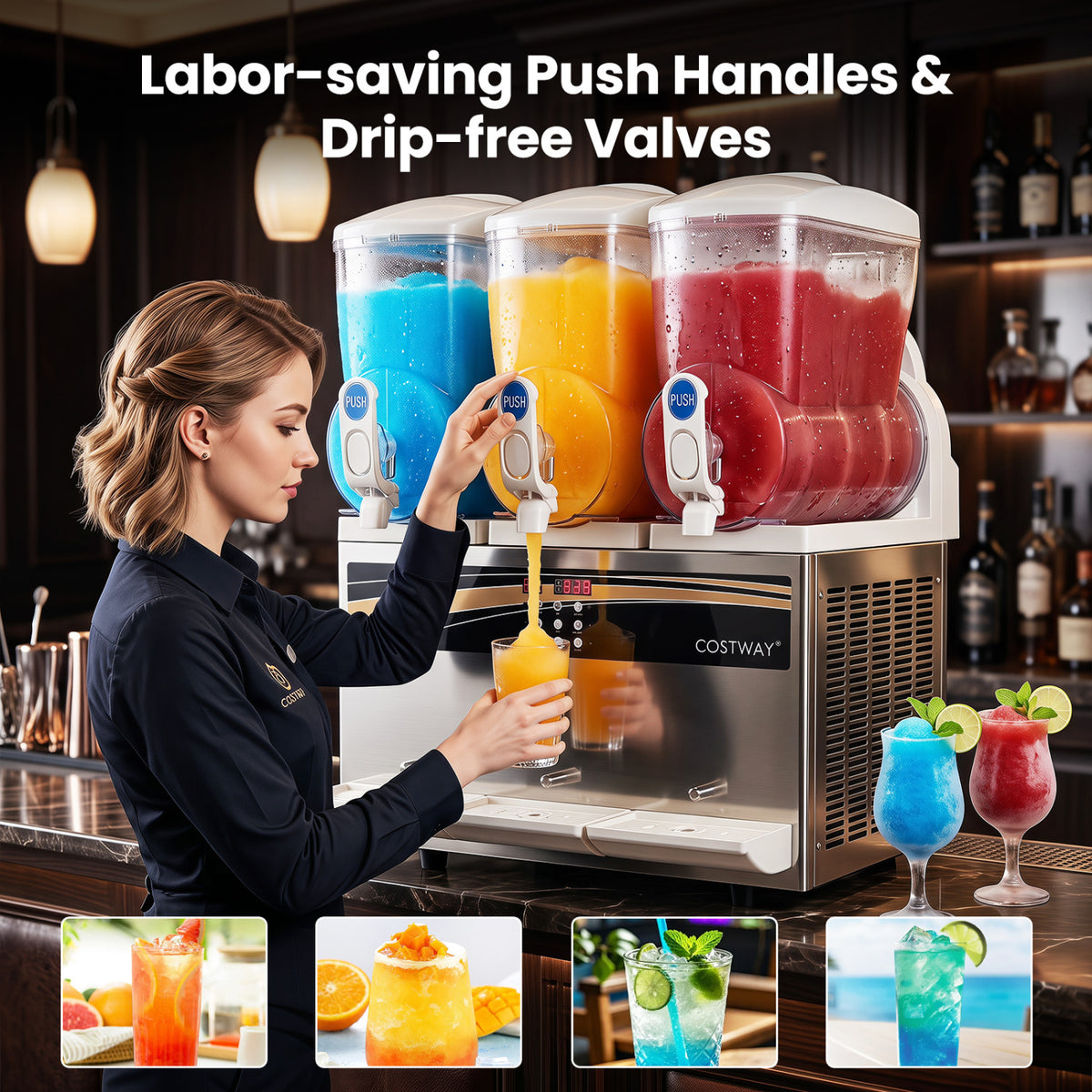 12 Gal Commercial Slushy Dispenser 4 Gal x 3 Triple Tanks Slushie Maker-Silver
