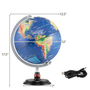 12 Inch Illuminated World Globe Antique Light up Globe Night Lamp-Navy