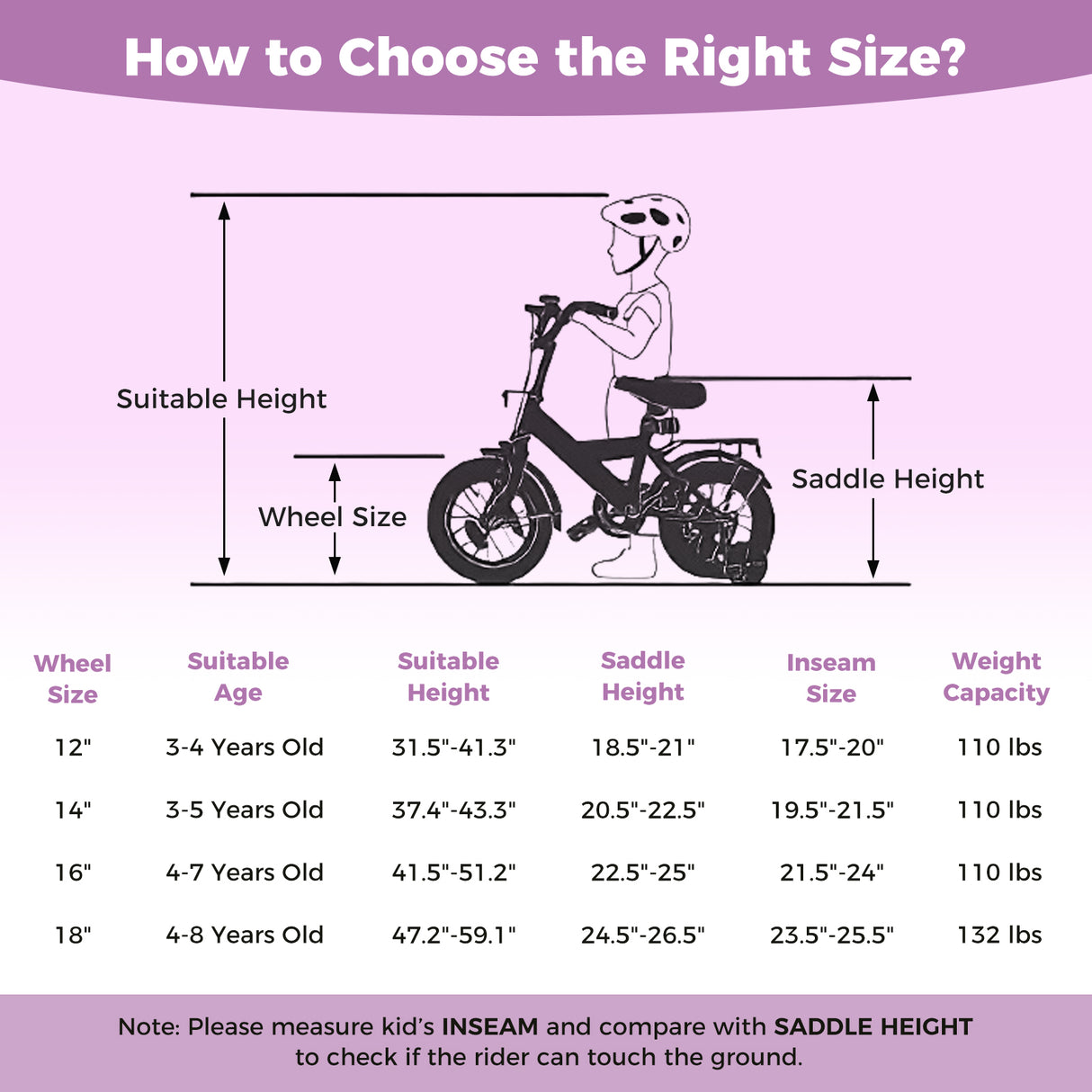 12 Inch Kids Bike Adjustable for 3-8 Years Old Children Purple - Stars & Moon