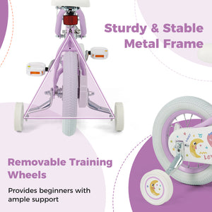12 Inch Kids Bike Adjustable for 3-8 Years Old Children Purple - Stars & Moon