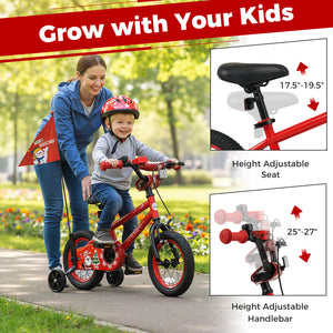 12 Inch Kids Bike Adjustable with Christmas Music & Flag for Aged 3-5 Years Old