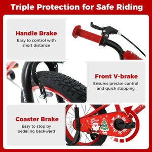12 Inch Kids Bike Adjustable with Christmas Music & Flag for Aged 3-5 Years Old