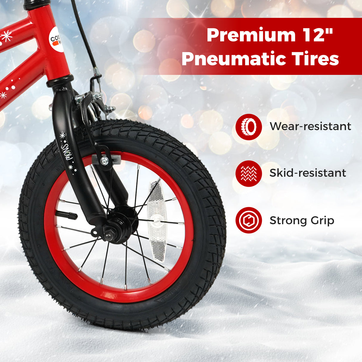 12 Inch Kids Bike Adjustable with Christmas Music & Flag for Aged 3-5 Years Old