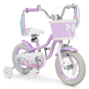 12 Inch Kids Bike Adjustable with Basket and Streamers Purple - Princess of the Sea Theme