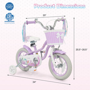 12 Inch Kids Bike Adjustable with Basket and Streamers Purple - Princess of the Sea Theme