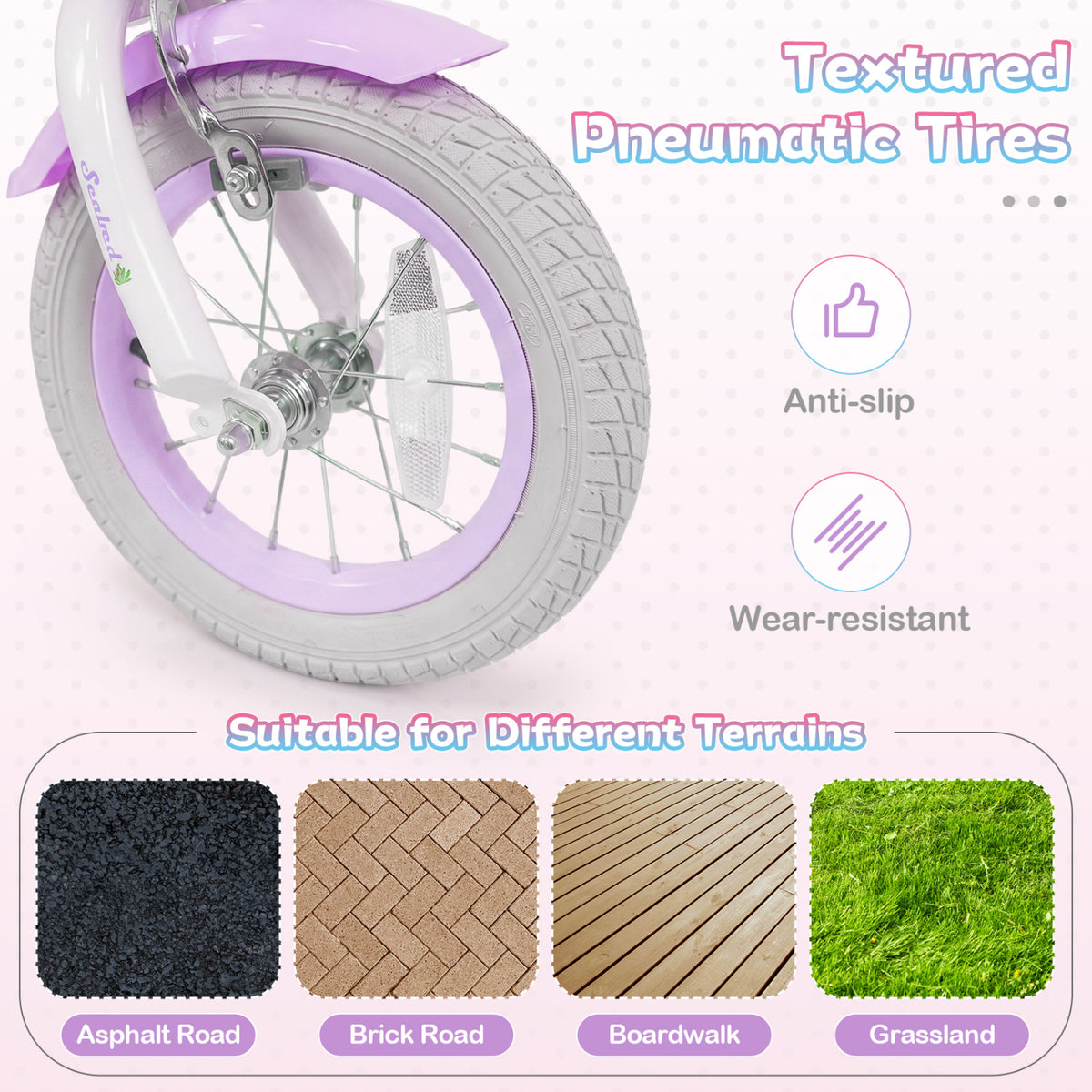 12 Inch Kids Bike Adjustable with Basket and Streamers Purple - Princess of the Sea Theme