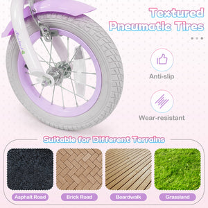 12 Inch Kids Bike Adjustable with Basket and Streamers Purple - Princess of the Sea Theme