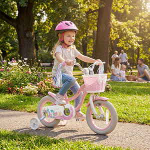 12 Inch Kids Bike Adjustable with Basket and Streamers for Girls Aged 3-4 Years Old Pink