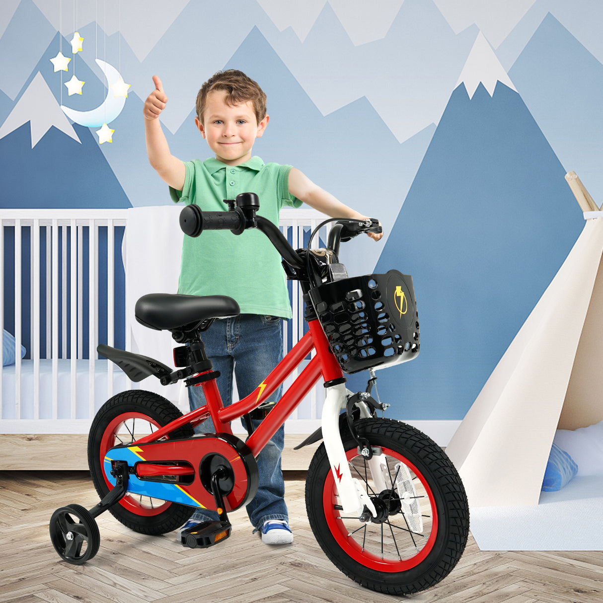 12 Inch Kids Bike Children Bicycle with Training Wheels for 3-4 Years Old-Red