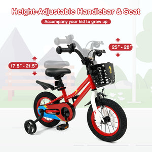 12 Inch Kids Bike Children Bicycle with Training Wheels for 3-4 Years Old-Red