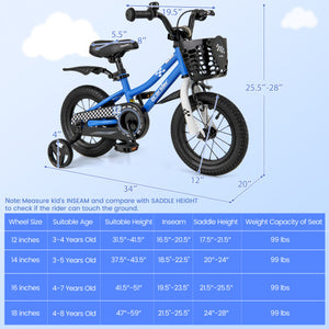 12 Inch Kids Bike Children Bicycle with Training Wheels for 3-4 Years Old-Navy