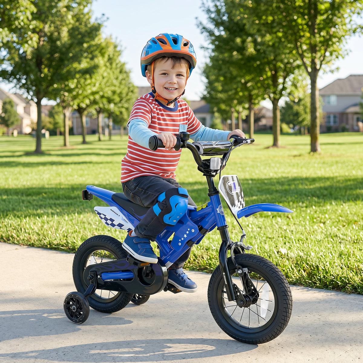 12 Inch Kids Bike Motorcycle-Inspired for Boy Girl Ages 3-4 Years-Blue