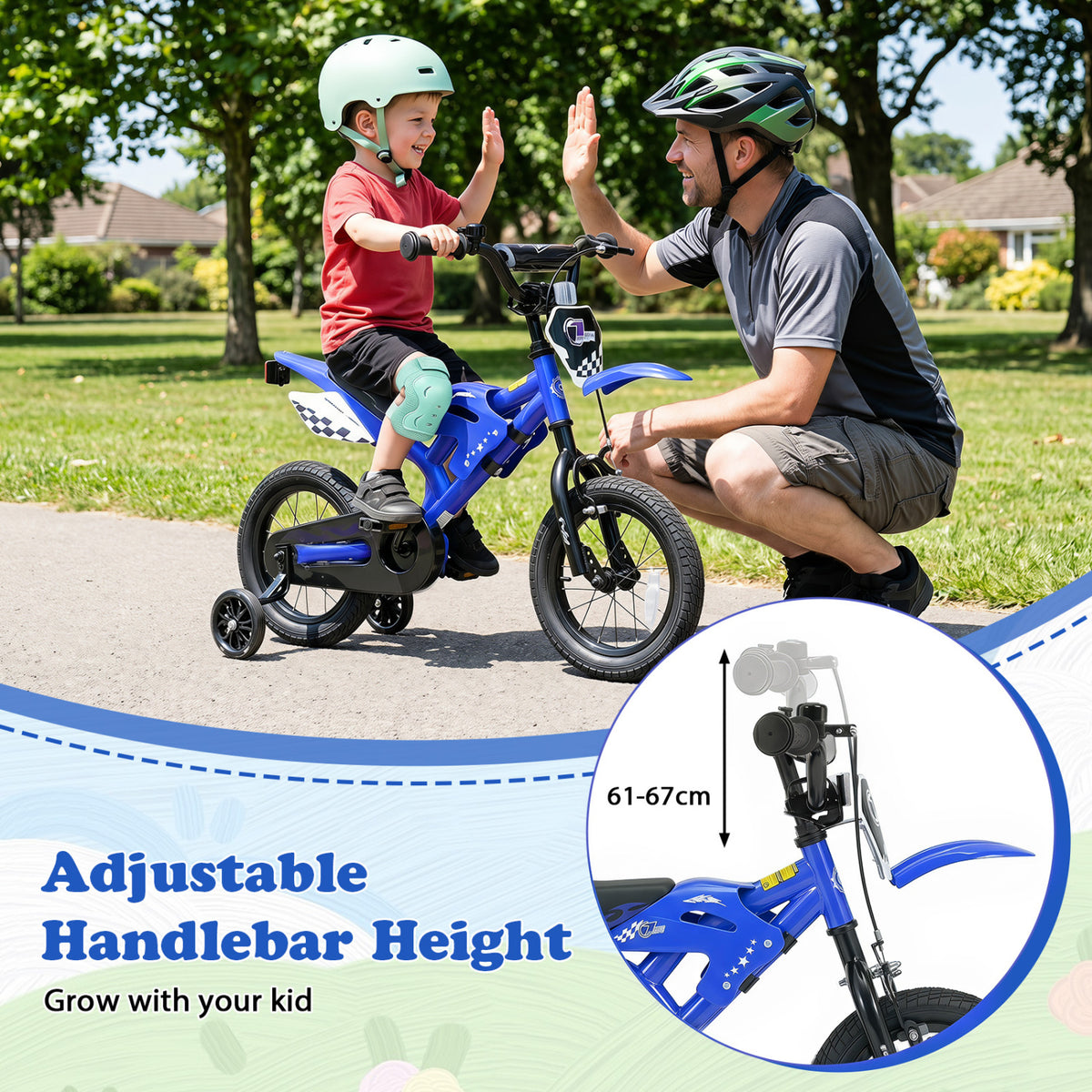 12 Inch Kids Bike Motorcycle-Inspired for Boy Girl Ages 3-4 Years-Blue