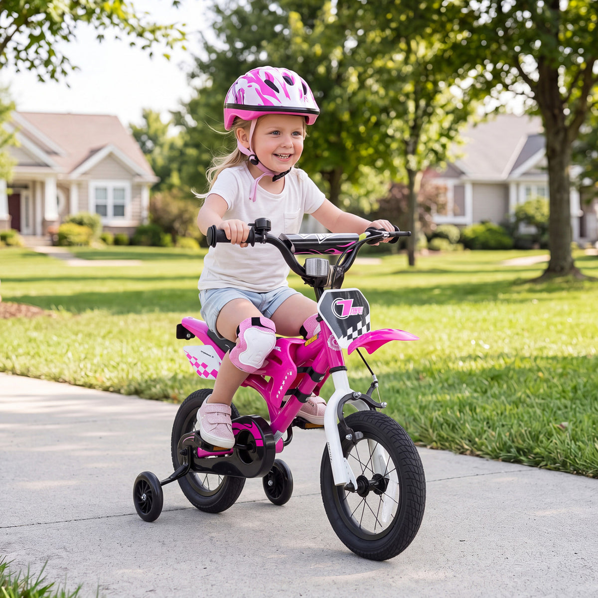 12 Inch Kids Bike Motorcycle-Inspired for Boy Girl Ages 3-4 Years-Pink
