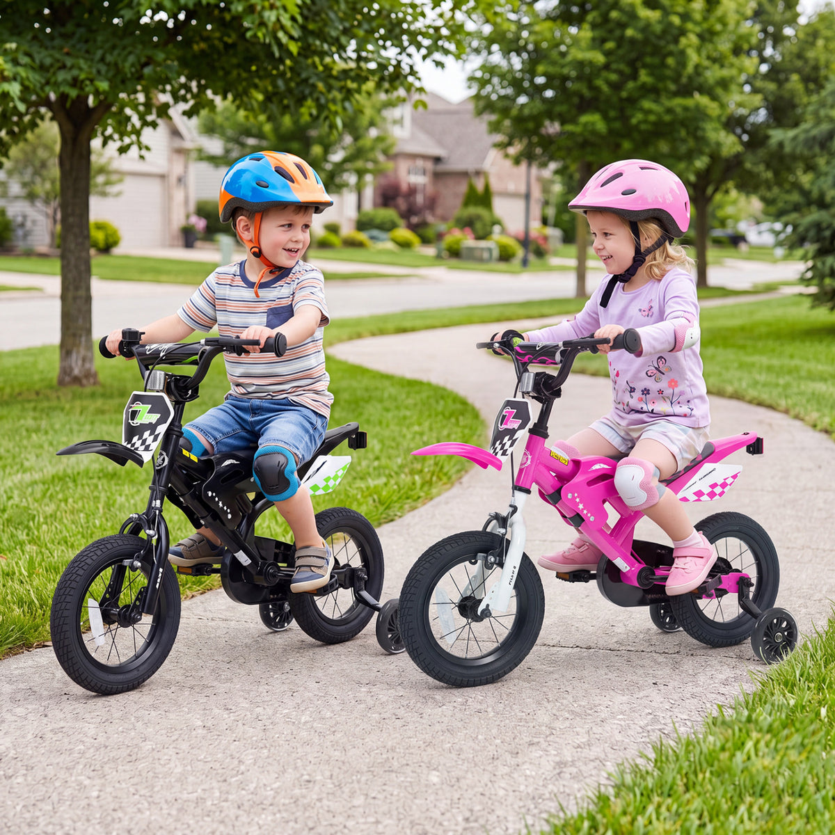 12 Inch Kids Bike Motorcycle-Inspired for Boy Girl Ages 3-4 Years-Pink