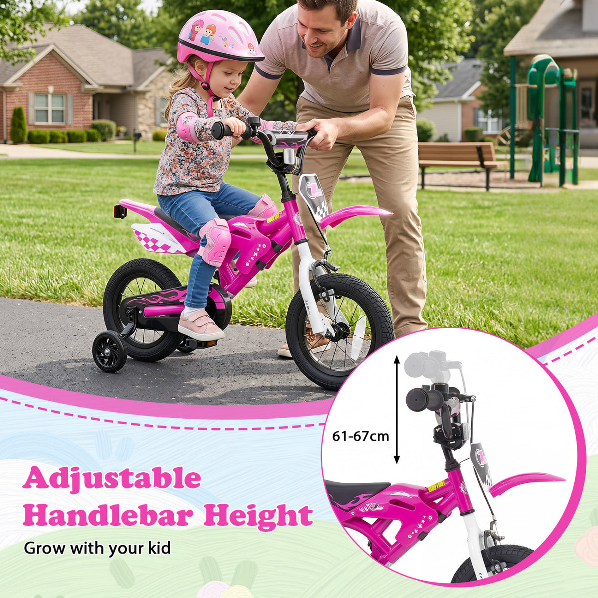 12 Inch Kids Bike Motorcycle-Inspired for Boy Girl Ages 3-4 Years-Pink