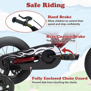 12 Inch Kids Bike Motorcycle-Inspired for Boy Girl Ages 3-4 Years-Red