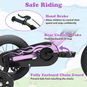 12 Inch Kids Bike Motorcycle-Inspired for Boy Girl Ages 3-4 Years-Purple