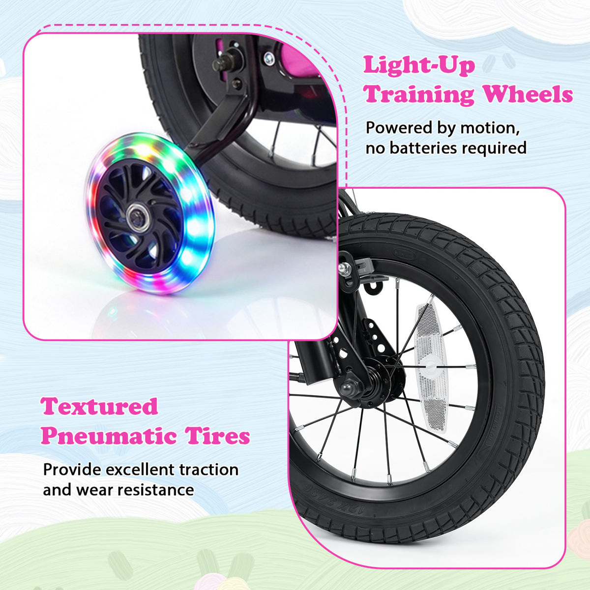 12 Inch Kids Bike Motorcycle-Inspired for Boy Girl Ages 3-4 Years-Pink