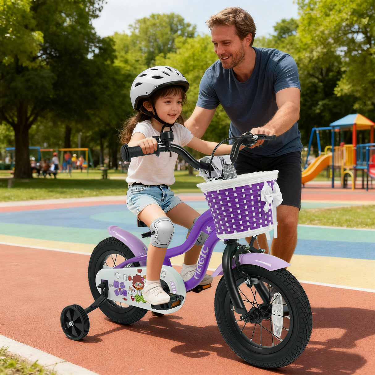 12 Inch Kids Bike with Training Wheels for Aged 3-4 Years Old - Magic Purple