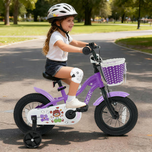 12 Inch Kids Bike with Training Wheels for Aged 3-4 Years Old - Magic Purple