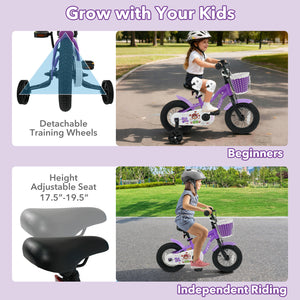 12 Inch Kids Bike with Training Wheels for Aged 3-4 Years Old - Magic Purple