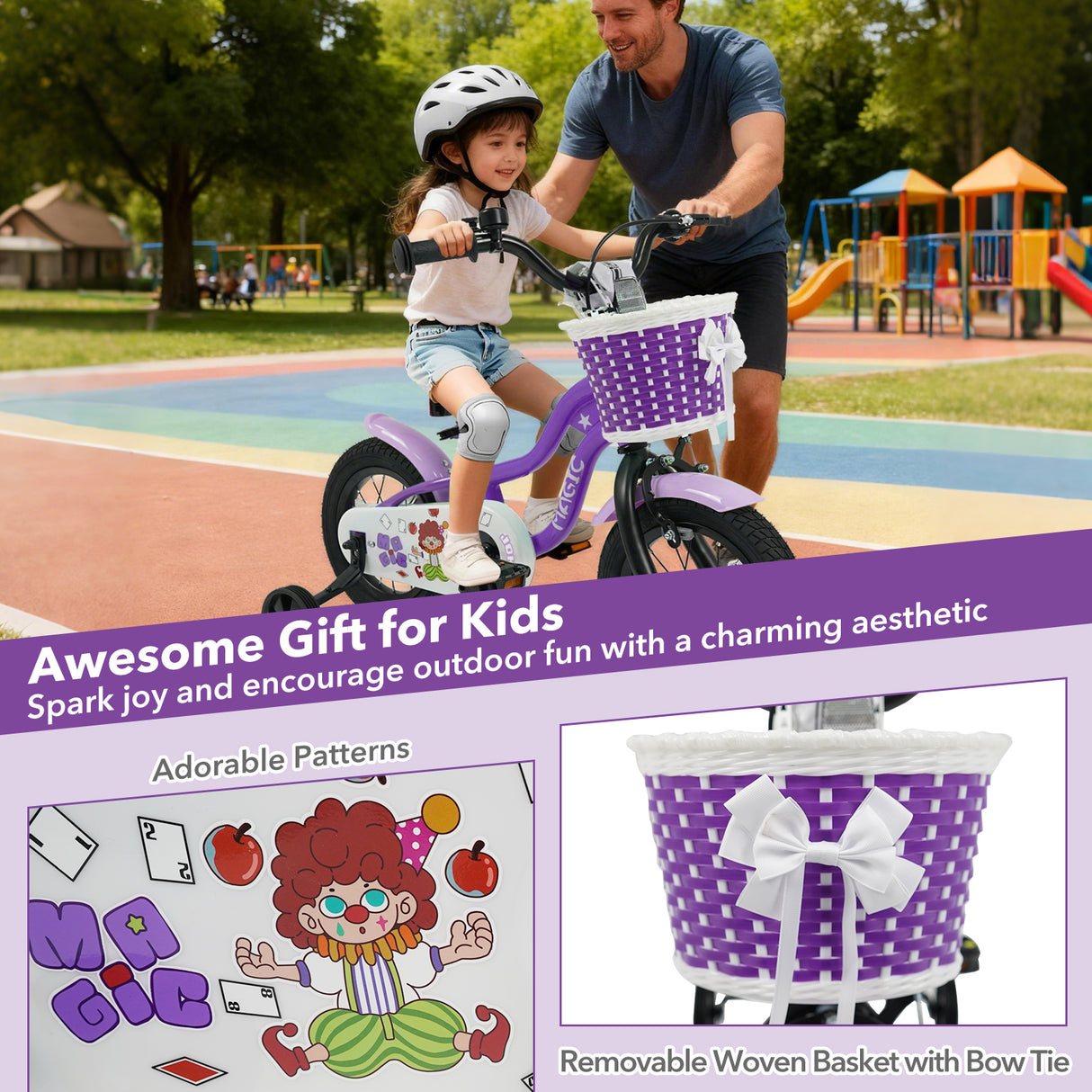 12 Inch Kids Bike with Training Wheels for Aged 3-4 Years Old - Magic Purple