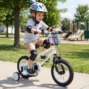 12 Inch Kids Bike with Training Wheels for Ages 3-4 Years Old White- Street Art Time