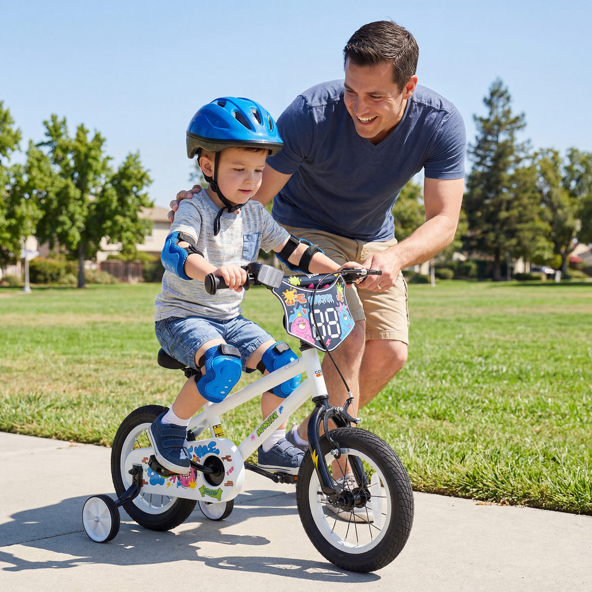 12 Inch Kids Bike with Training Wheels for Ages 3-4 Years Old White- Street Art Time