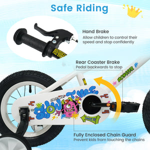 12 Inch Kids Bike with Training Wheels for Ages 3-4 Years Old White- Street Art Time