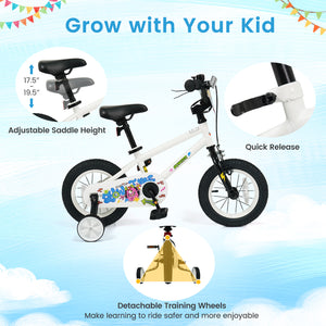 12 Inch Kids Bike with Training Wheels for Ages 3-4 Years Old White- Street Art Time