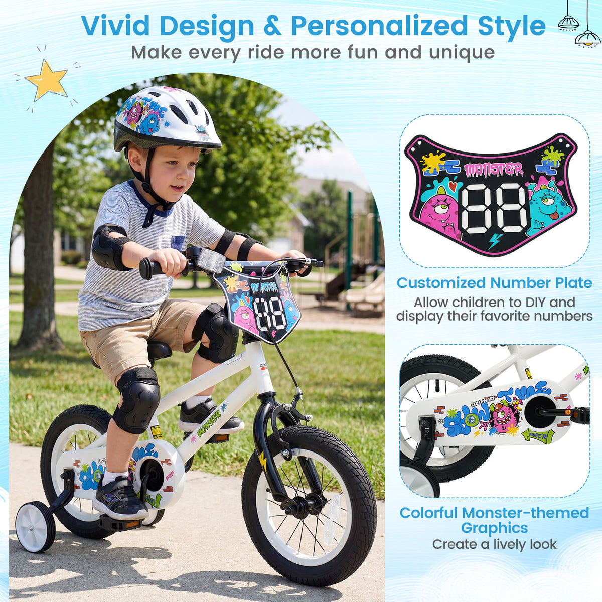 12 Inch Kids Bike with Training Wheels for Ages 3-4 Years Old White- Street Art Time