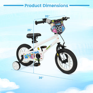 12 Inch Kids Bike with Training Wheels for Ages 3-4 Years Old White- Street Art Time