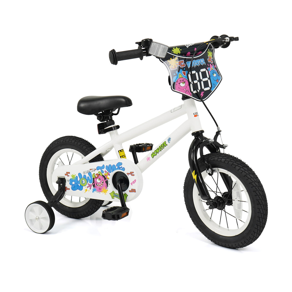 12 Inch Kids Bike with Training Wheels for Ages 3-4 Years Old White- Street Art Time