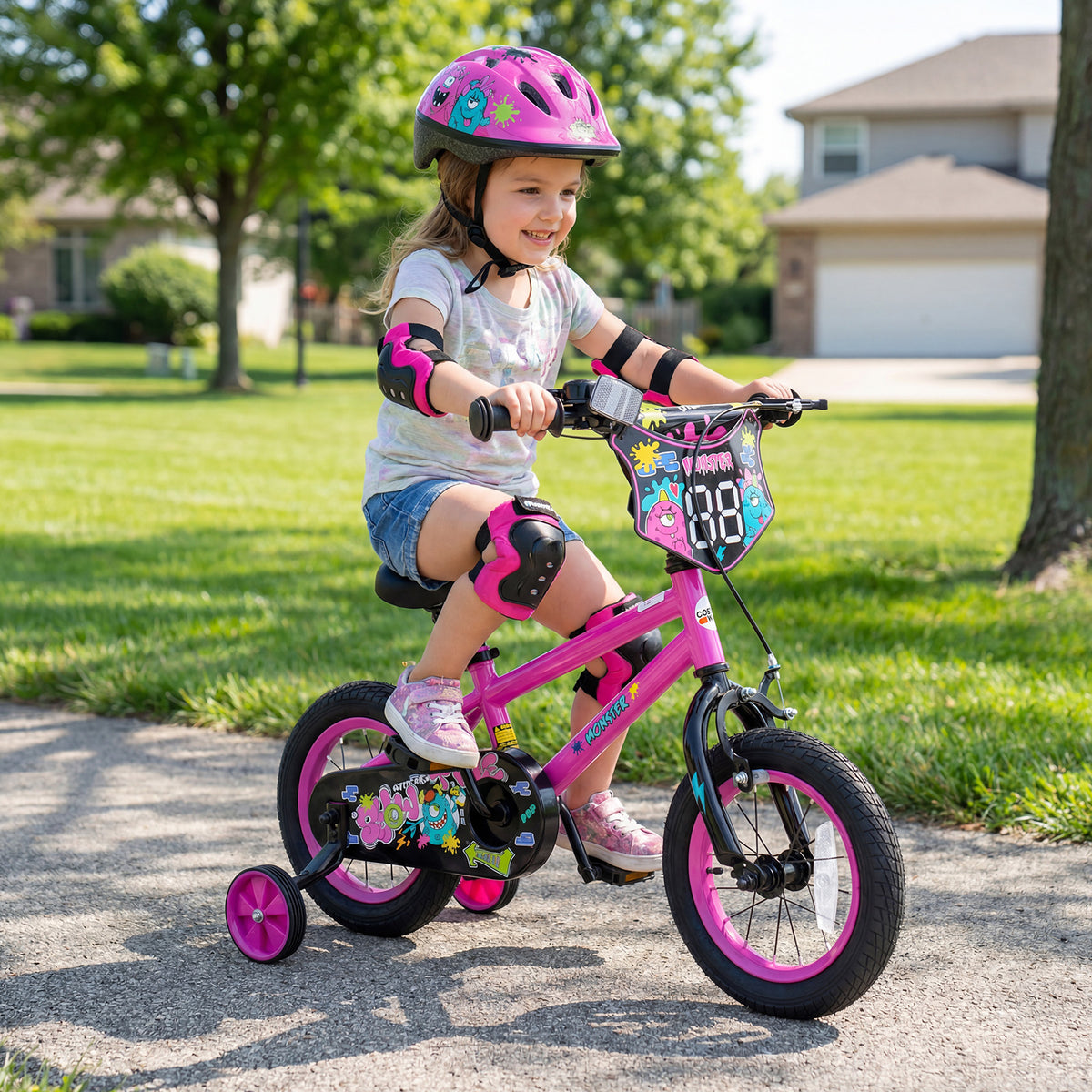 12 Inch Kids Bike with Training Wheels for Ages 3-4 Years Old Pink- Street Art Time