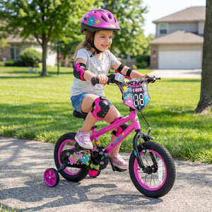12 Inch Kids Bike with Training Wheels for Ages 3-4 Years Old Pink- Street Art Time