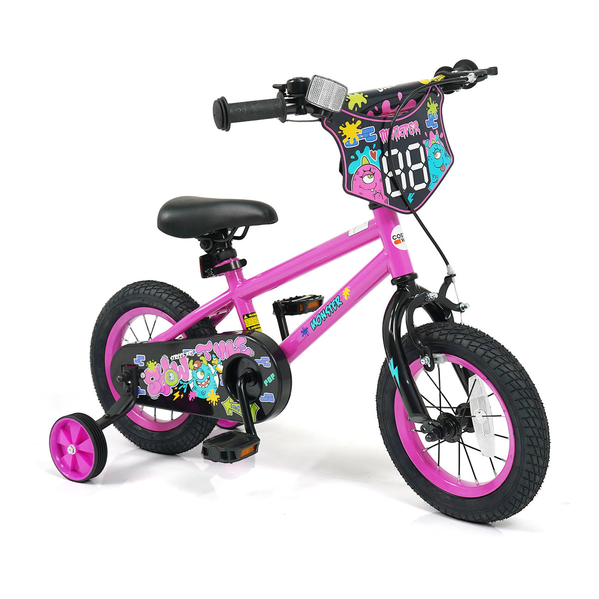 12 Inch Kids Bike with Training Wheels for Ages 3-4 Years Old Pink- Street Art Time