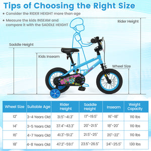 12 Inch Kids Bike with Training Wheels for Ages 3-8 Years Old Blue- Street Art Time