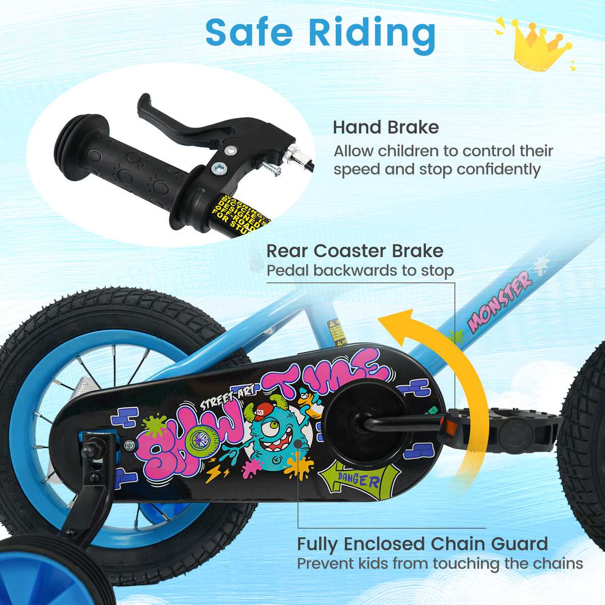12 Inch Kids Bike with Training Wheels for Ages 3-8 Years Old Blue- Street Art Time