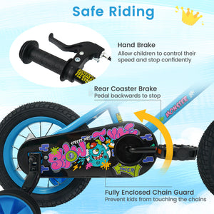 12 Inch Kids Bike with Training Wheels for Ages 3-8 Years Old Blue- Street Art Time