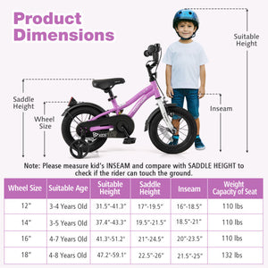 Kids Bike 12-Inch Children Training Bicycle with 2 Brake for 3-4 Years Old