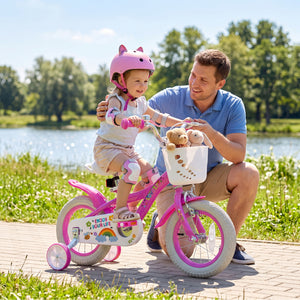12 Inches Girls Bike for 3-4 Years Old with Basket - Spring Party  Pink