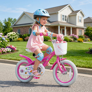 12 Inches Girls Bike for 3-4 Years Old with Basket - Spring Party  Pink