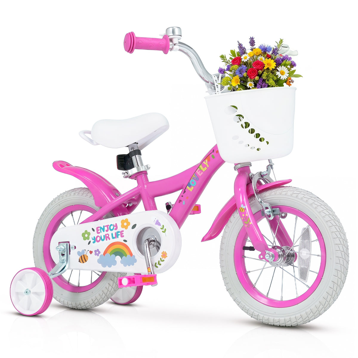 12 Inches Girls Bike for 3-4 Years Old with Basket - Spring Party  Pink