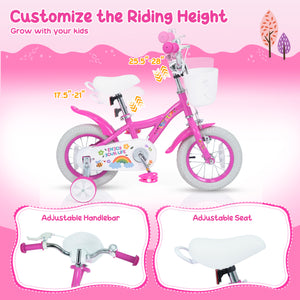 12 Inches Girls Bike for 3-4 Years Old with Basket - Spring Party  Pink