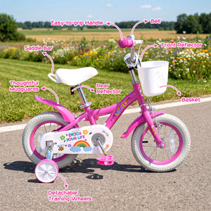 12 Inches Girls Bike for 3-4 Years Old with Basket - Spring Party  Pink