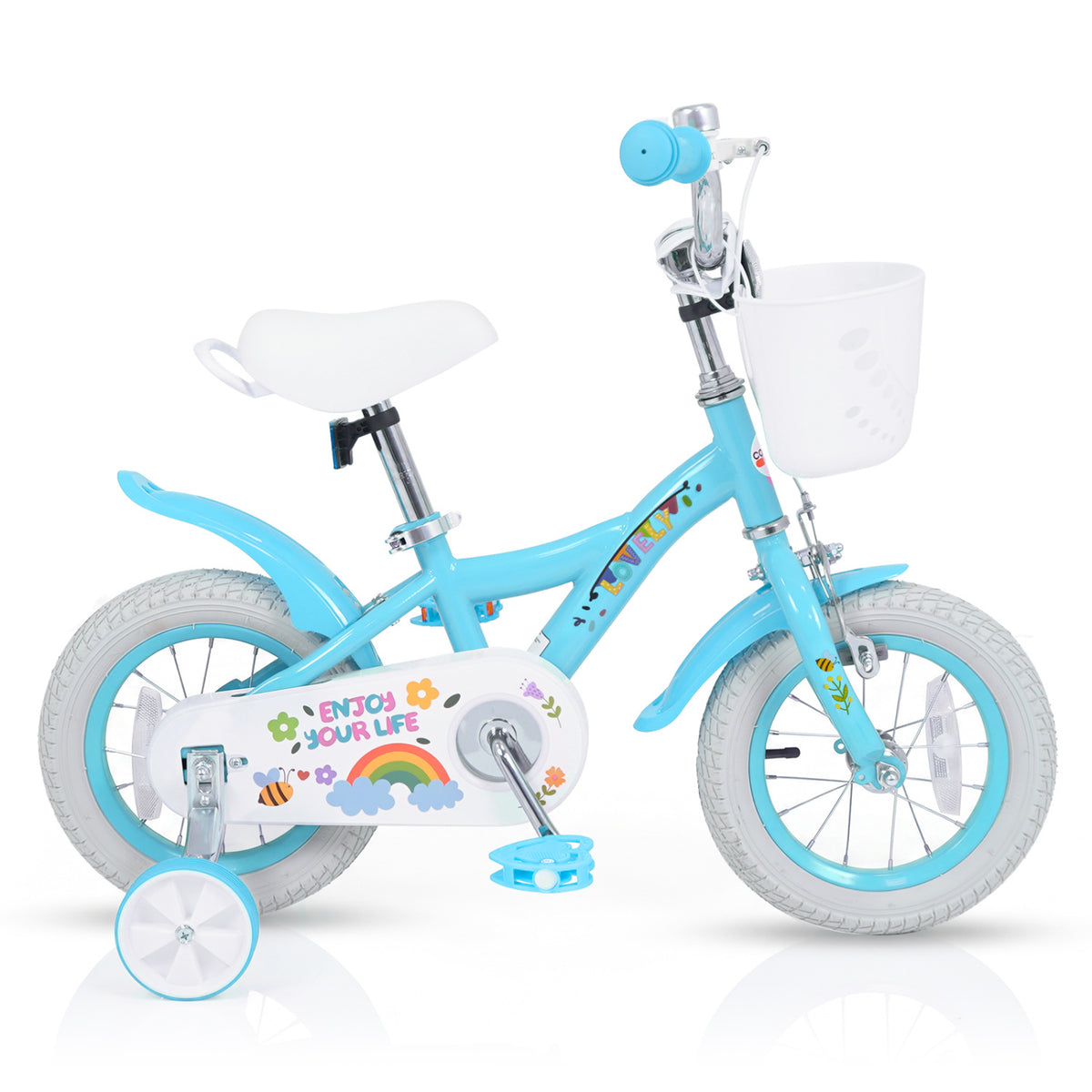 12 Inches Girls Bike for 3-4 Years Old with Training Wheels and Basket - Spring Party  Blue