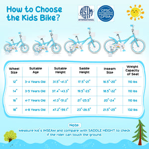 12 Inches Girls Bike for 3-4 Years Old with Training Wheels and Basket - Spring Party  Blue
